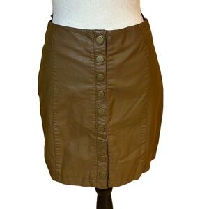 Free People Brown Vegan Leather Snap Skirt Sz-4